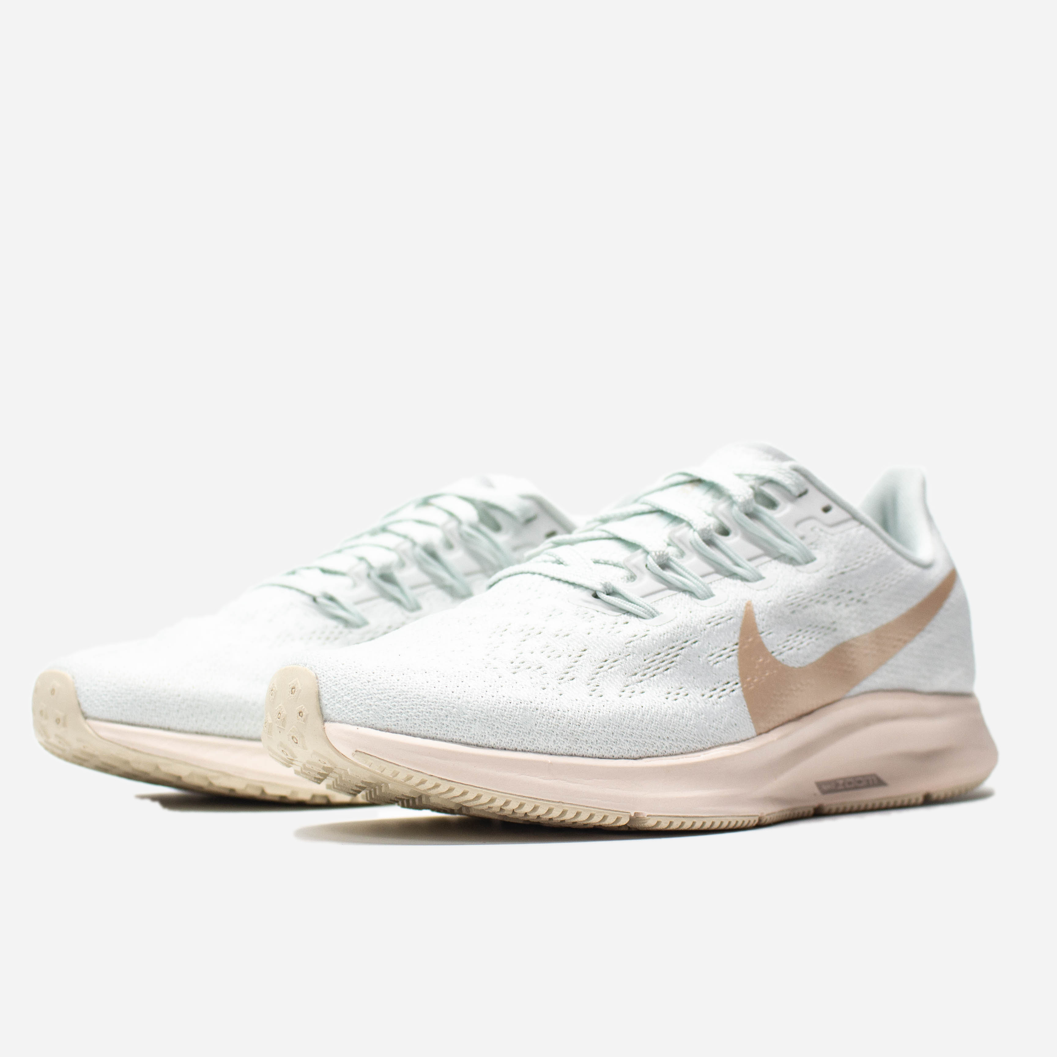 Women Nike Air Zoom PEGASUS 36 Shield White Gold Shoes - Click Image to Close